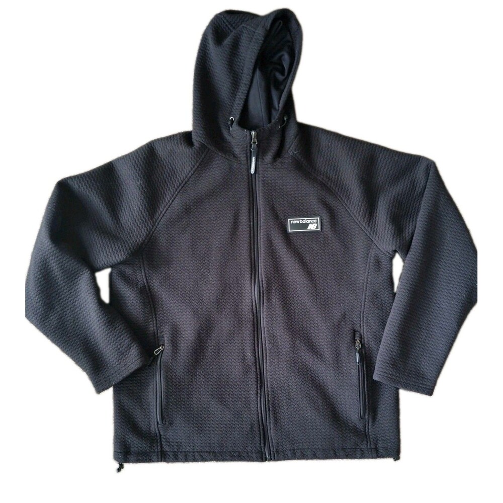 New Balance Hoodie Sweater Womens Large Black Full Zip Hooded Fleece Logo